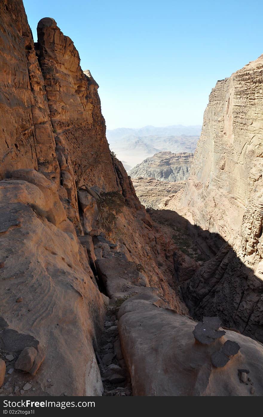 View in to valley, wadi rum, Jordan