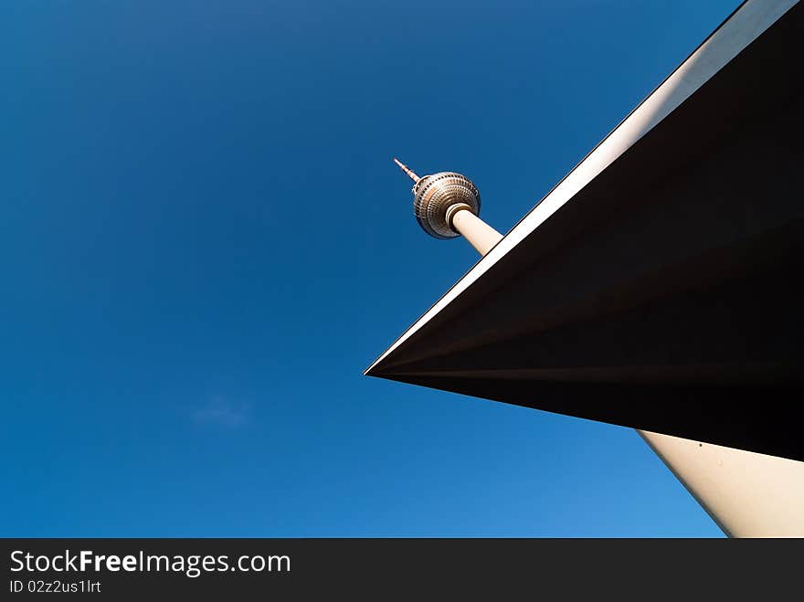 Television tower against a blue sky V1