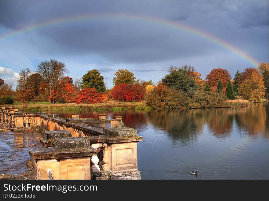 Panoramic view on lake in Hever Castle park after the rain. Panoramic view on lake in Hever Castle park after the rain.