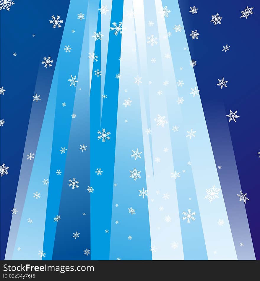 Ice and snowflakes on blue background