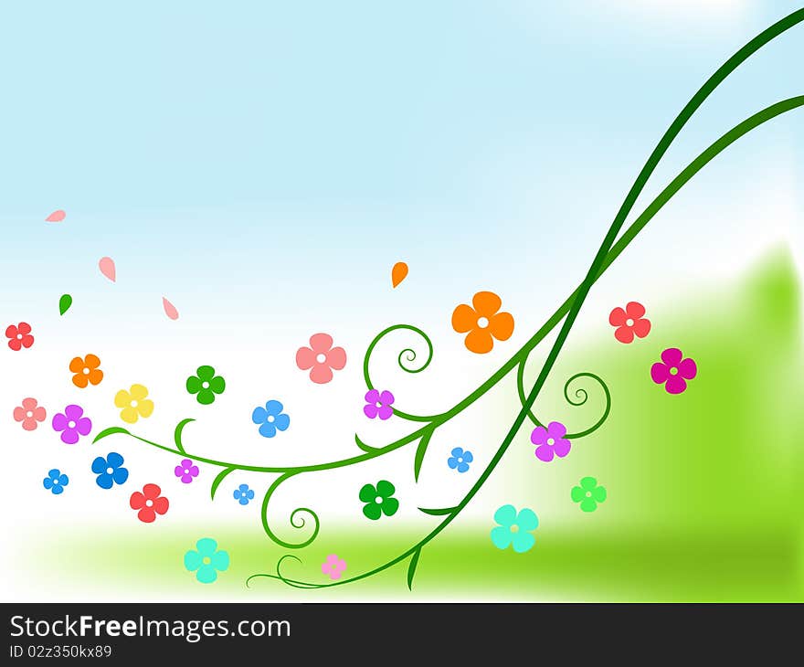 Abstract color flowers with curly branches