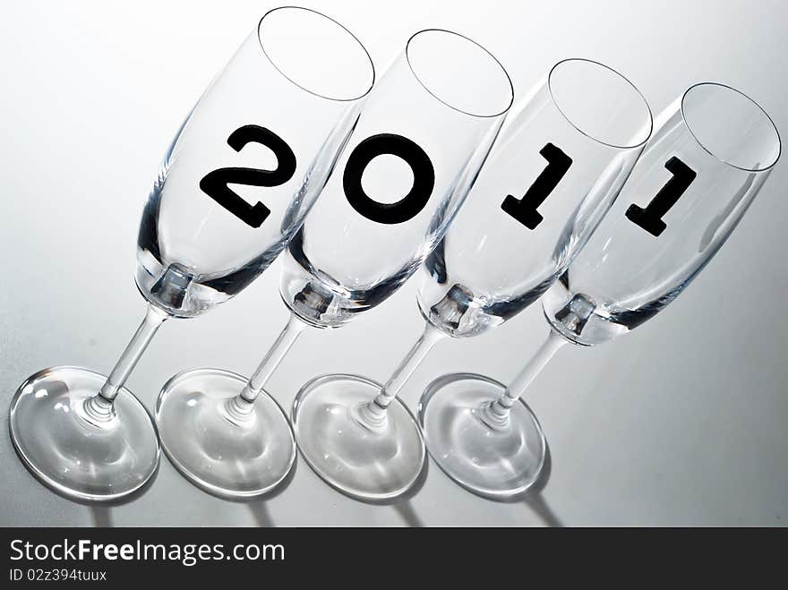 Beautiful champagne glasses with 2011 inside. Beautiful champagne glasses with 2011 inside