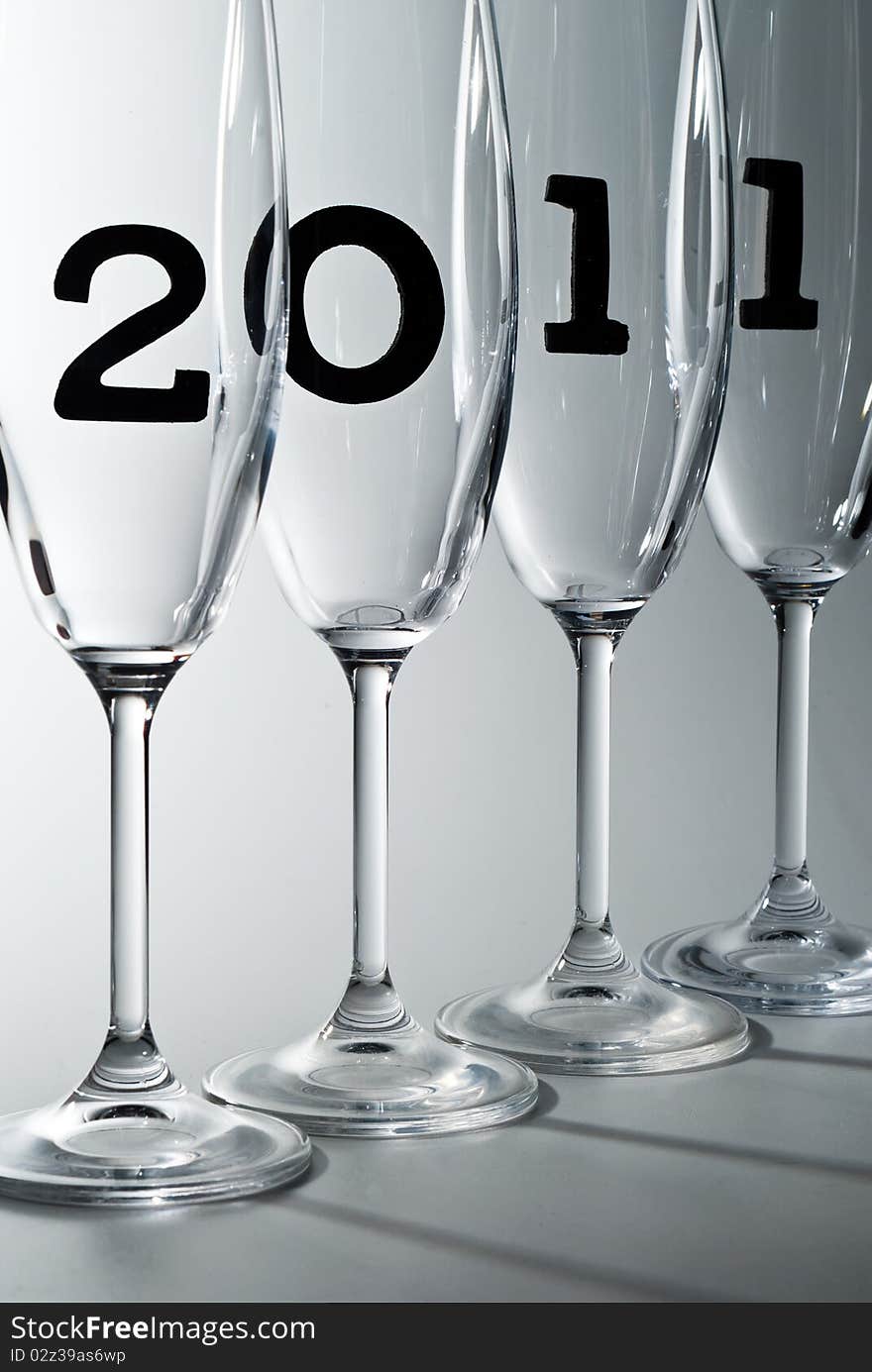 Beautiful champagne glasses with 2011 inside. Beautiful champagne glasses with 2011 inside