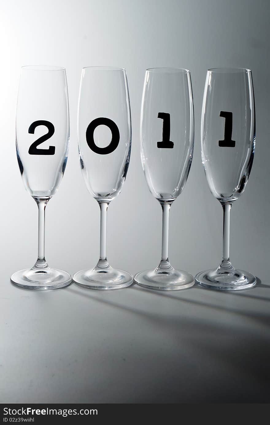 Beautiful champagne glasses with 2011 inside. Beautiful champagne glasses with 2011 inside