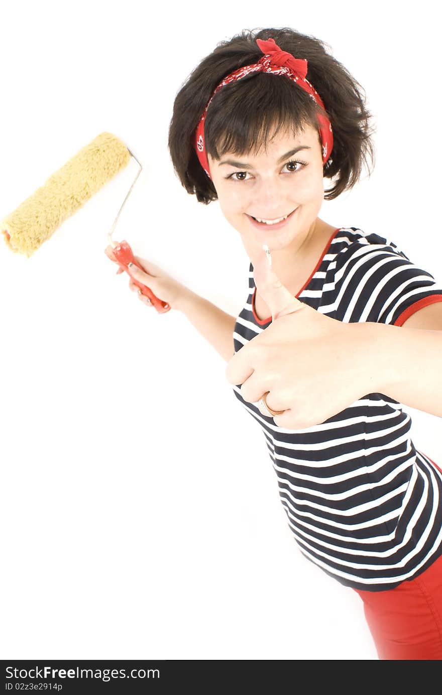 Woman painting on white background