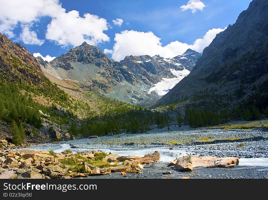 Water flowing in a mountain torrent