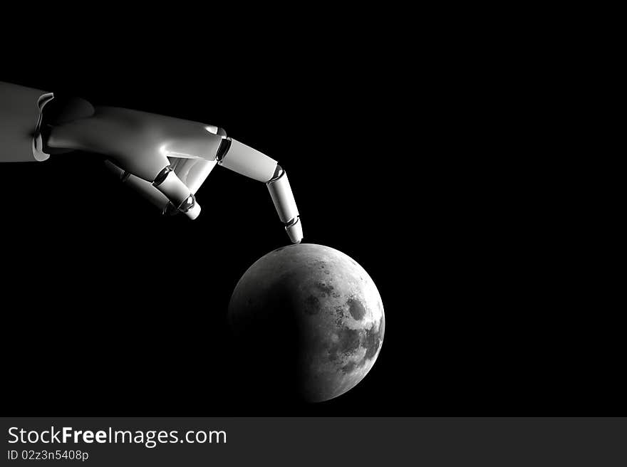 Cyborg Hand Playing With Moon