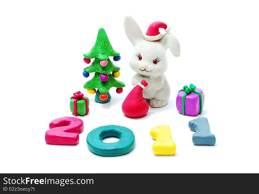 Text 2011, Rabbit, Gifts and Christmas Tree