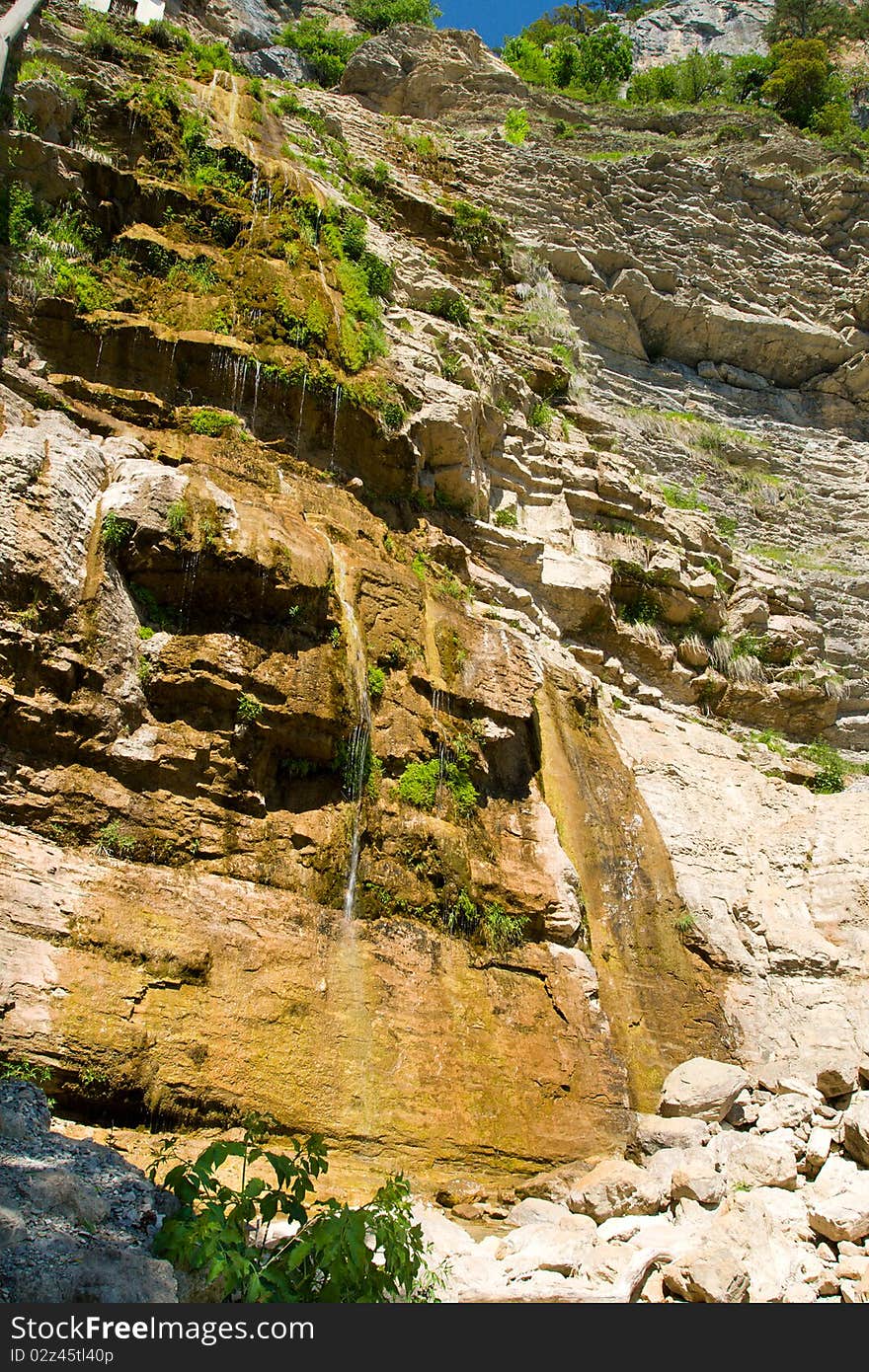 Dry waterfall in summer