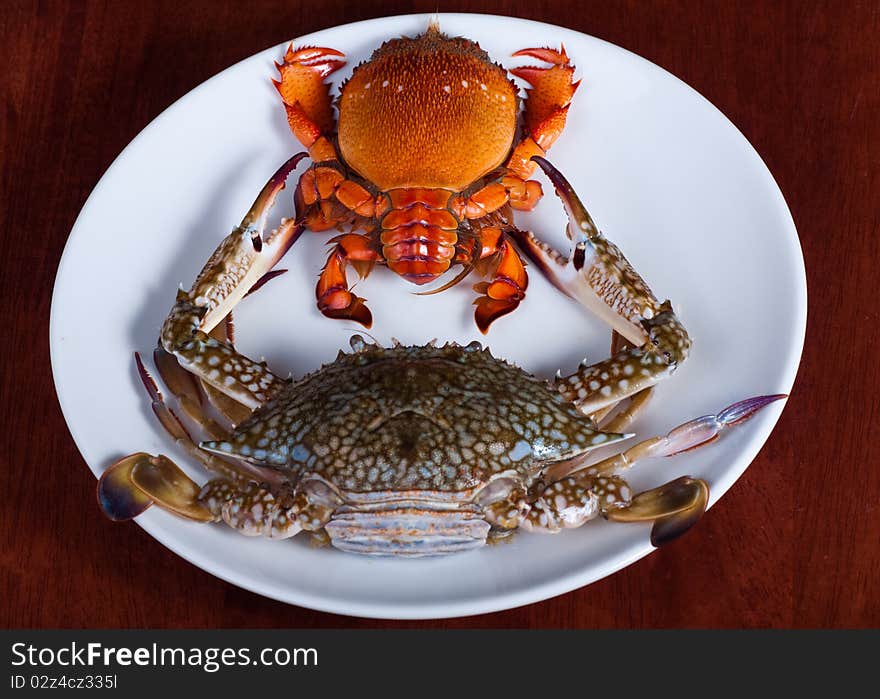 Two crabs, one red one blue. One big, one small. Two crabs, one red one blue. One big, one small.