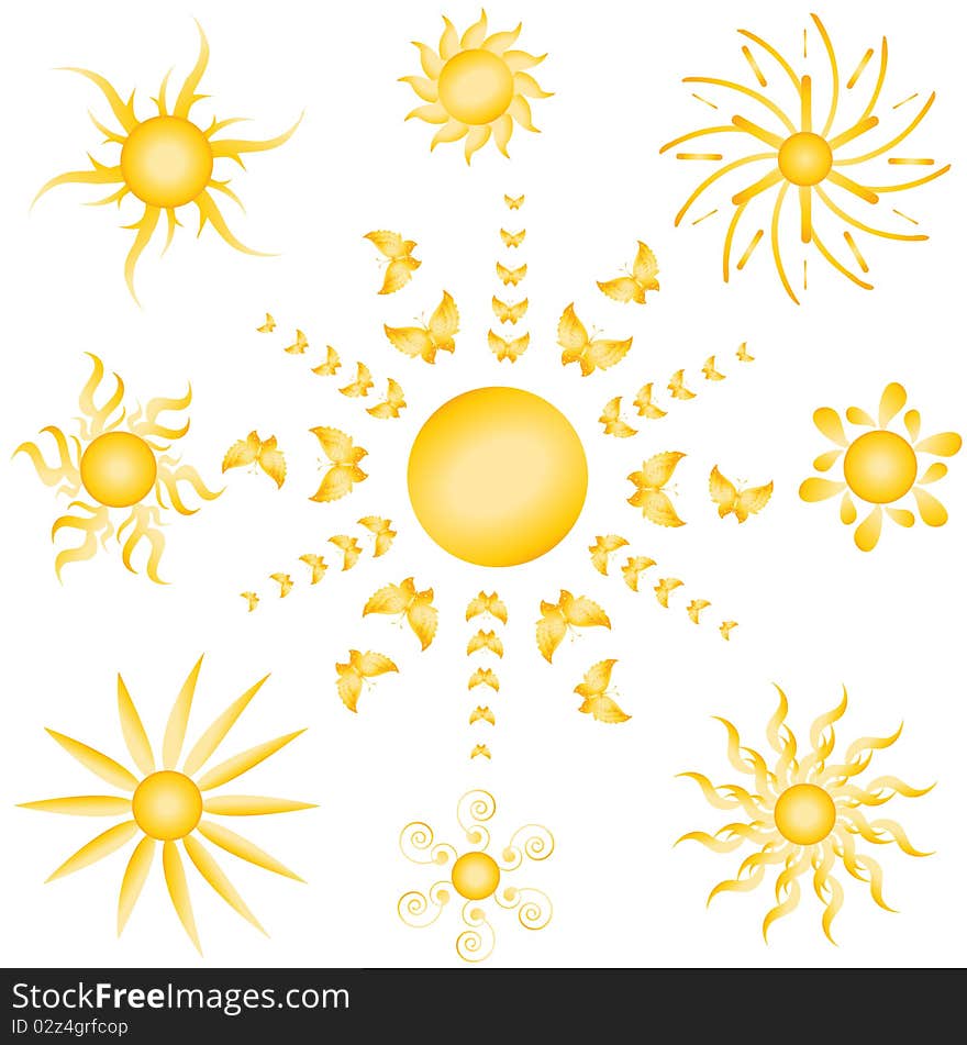 Nine images of the sun. Vector illustration