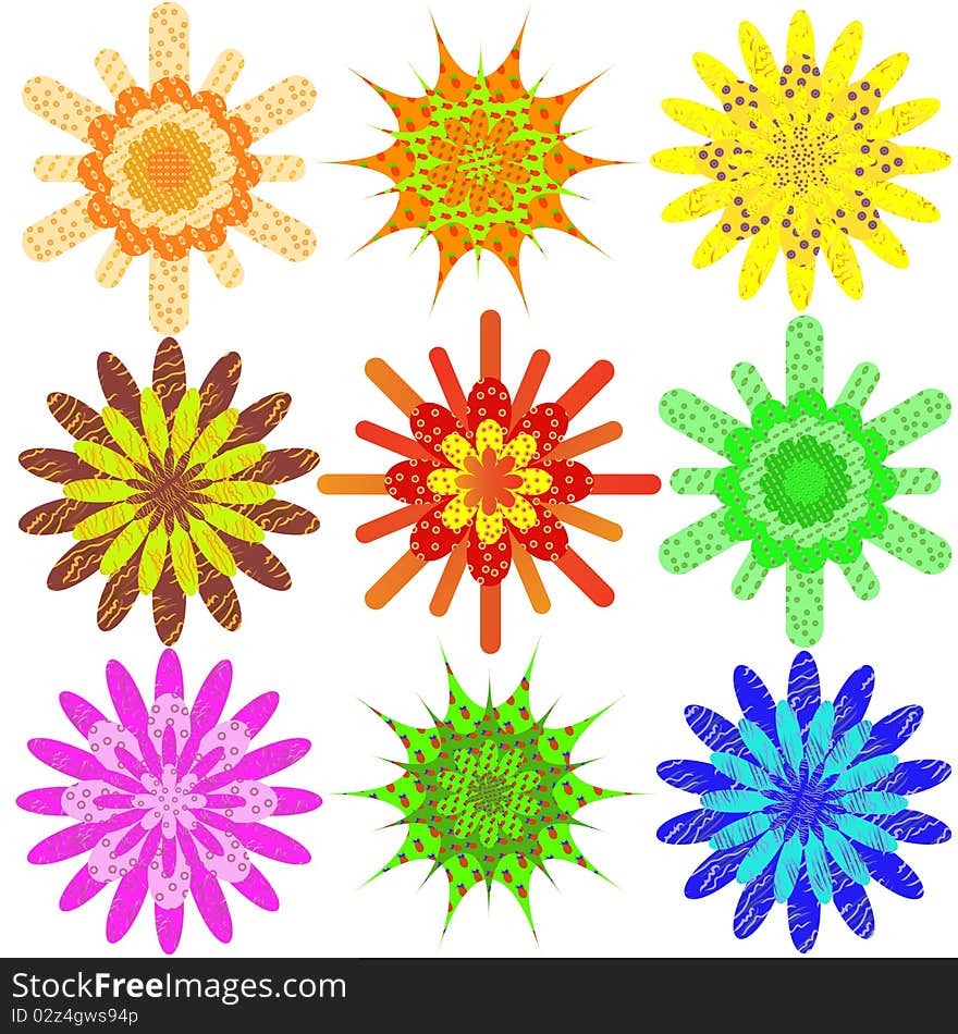 Nine multi-colored geometrical figures. Vector illustration