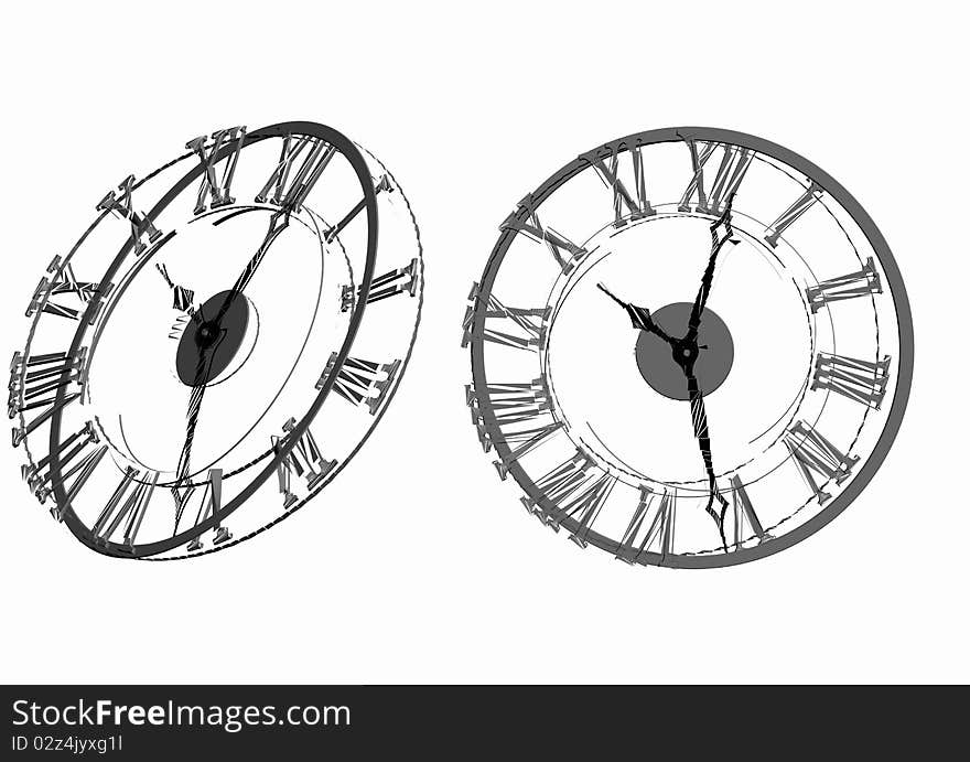 Isolated fantasy clock on white background. Isolated fantasy clock on white background