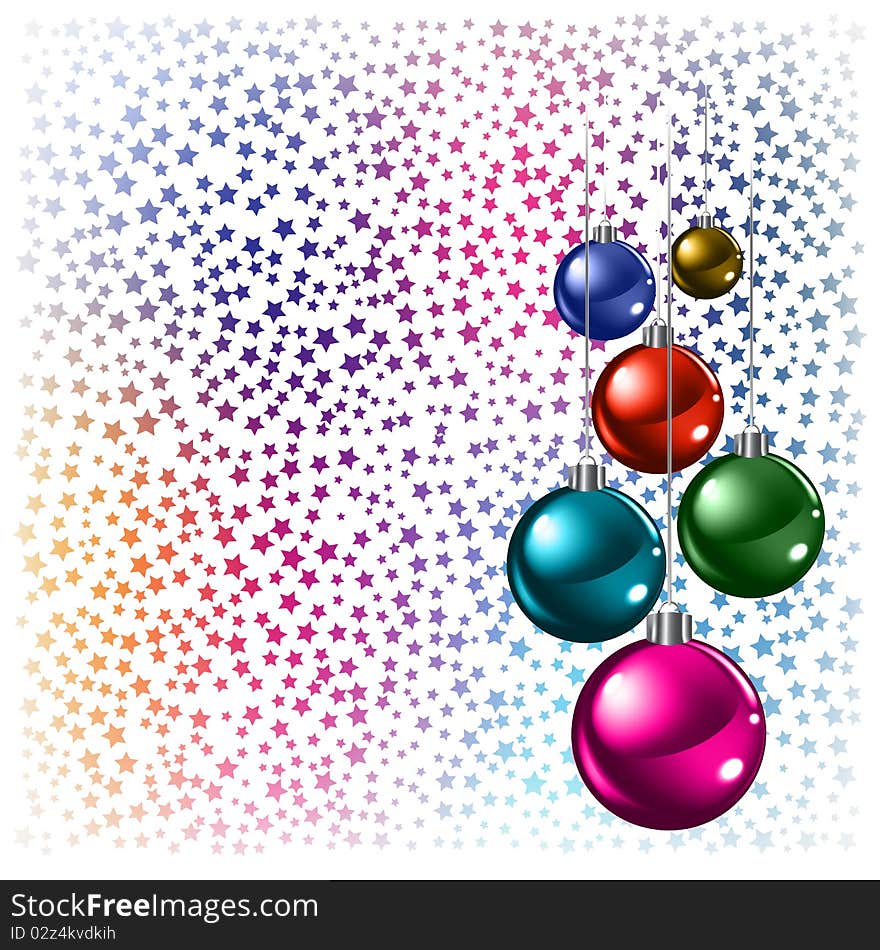 Christmas background colored balls with stars