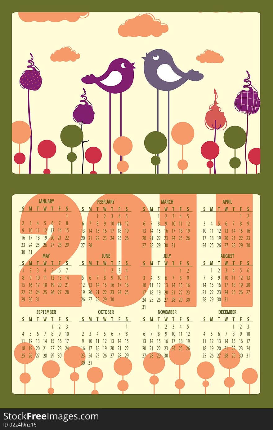 Vector Illustration of colorful style design Calendar for 2011