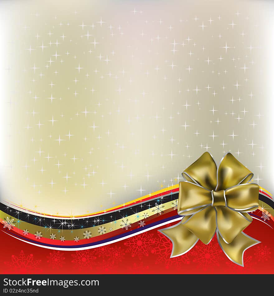 Christmas greeting gold bow with ribbons