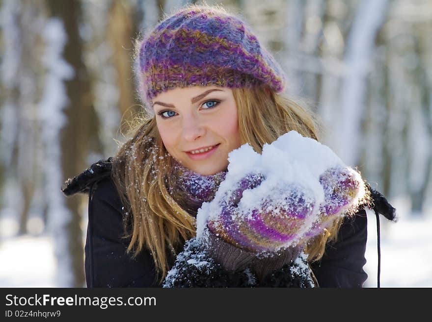 Portrait of cute girl in winter