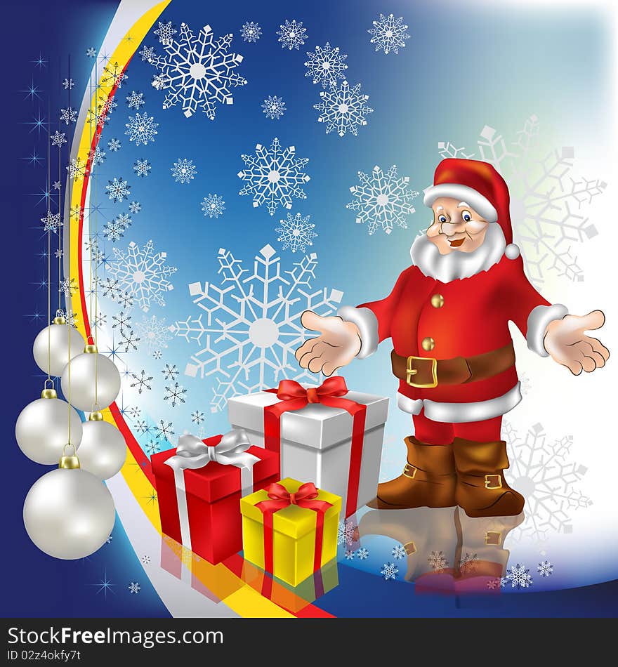 Christmas greeting Santa Claus with gifts