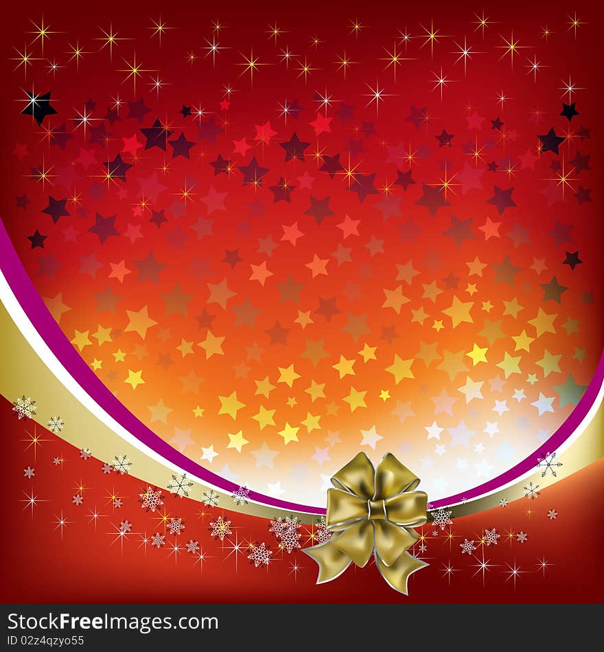 Christmas greeting with gold bow on red