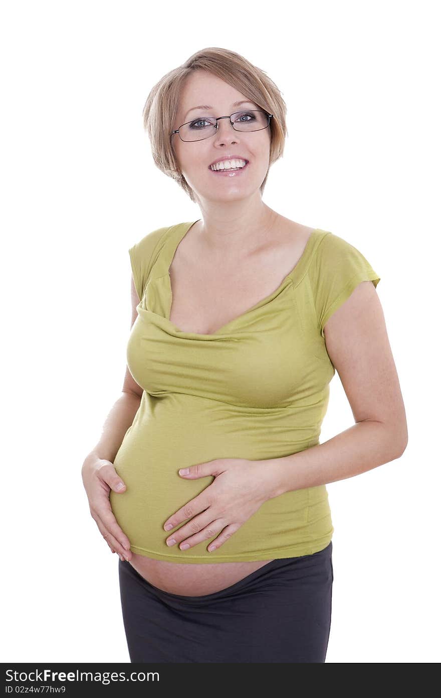 Pregnant pretty woman in studio over white background. Pregnant pretty woman in studio over white background