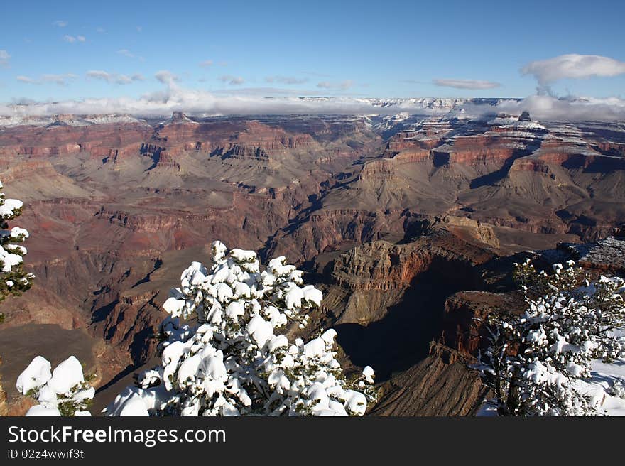 Grand Canyon with snow in winter