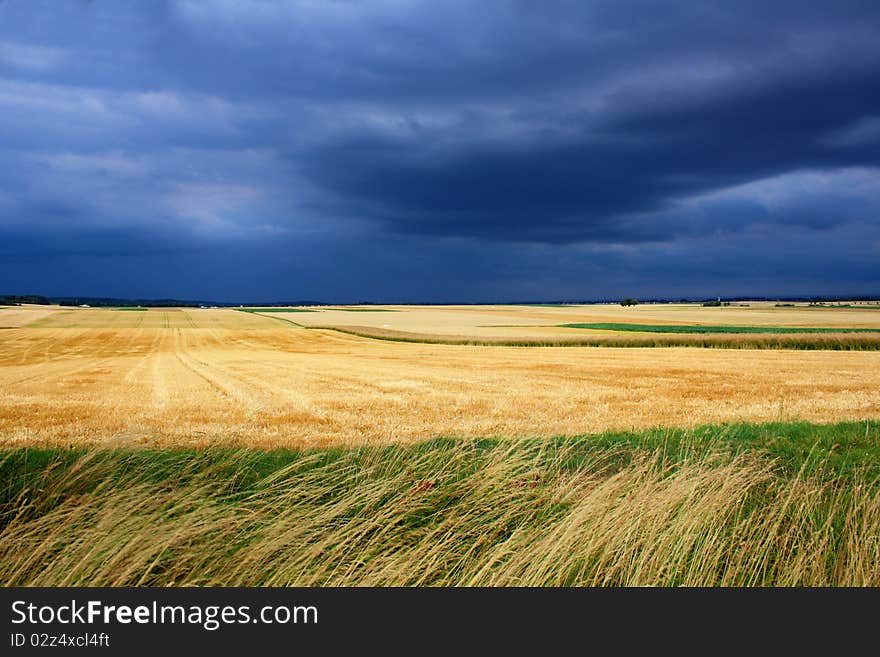 Dramatic landscape under a cloudy sky in autumn