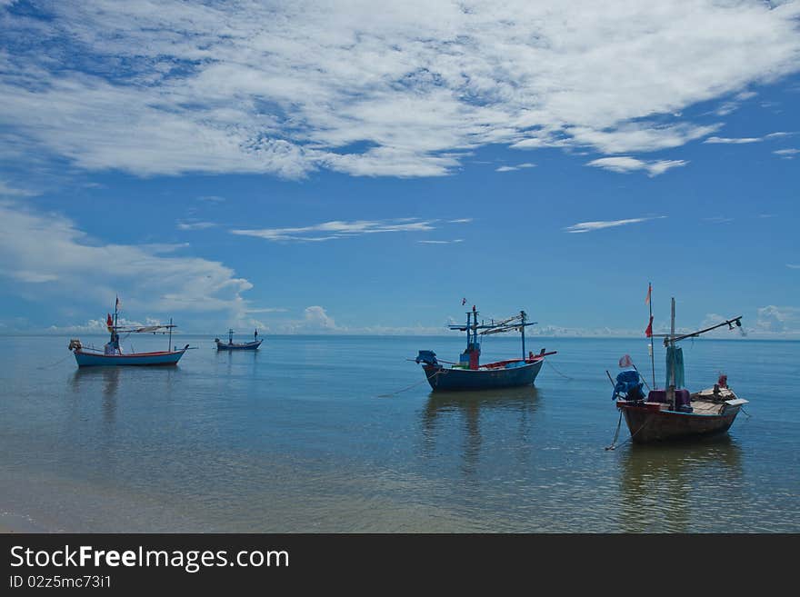 Fishing boat in the bright sea of Thailand. Fishing boat in the bright sea of Thailand