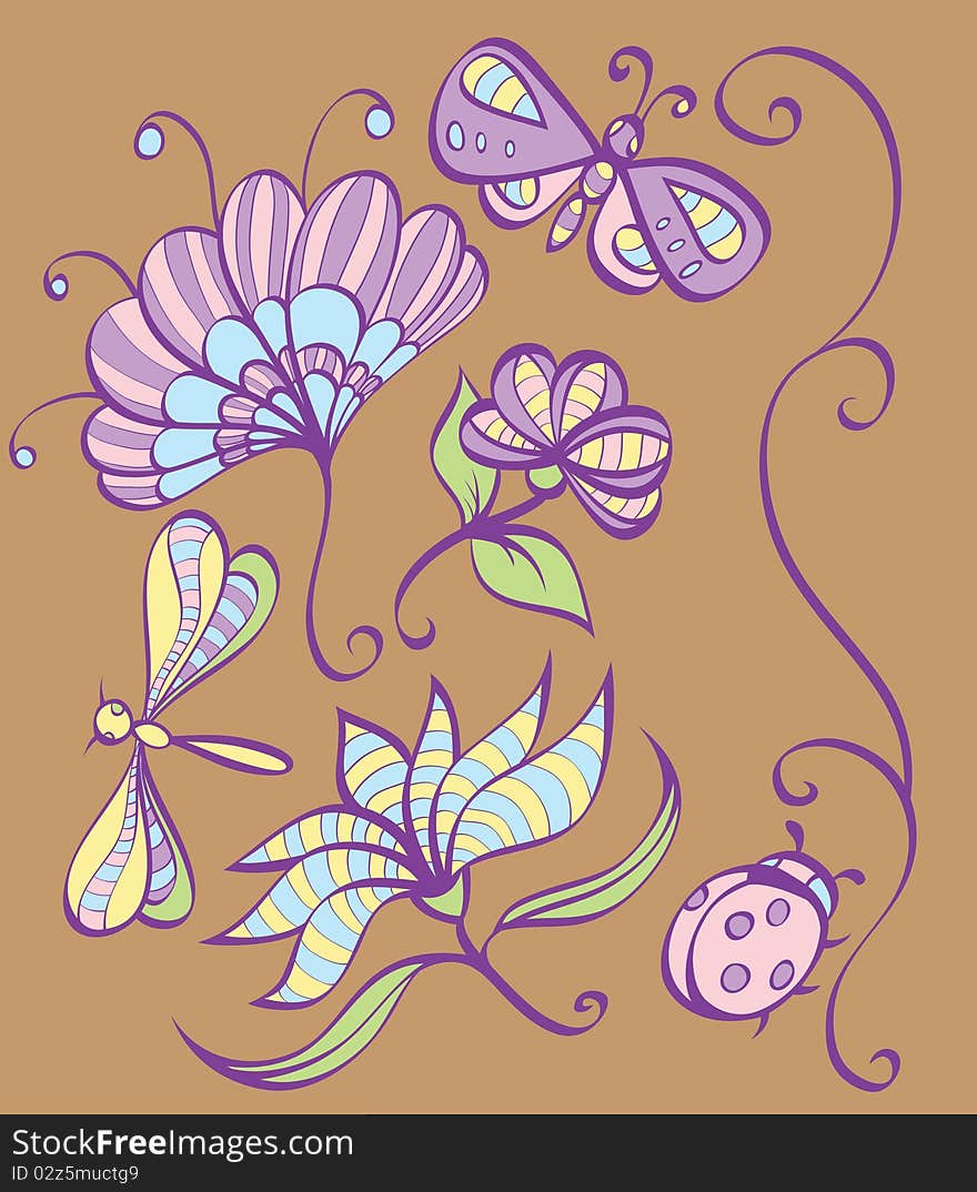 Flowers set.Illustration for design. No gradients.