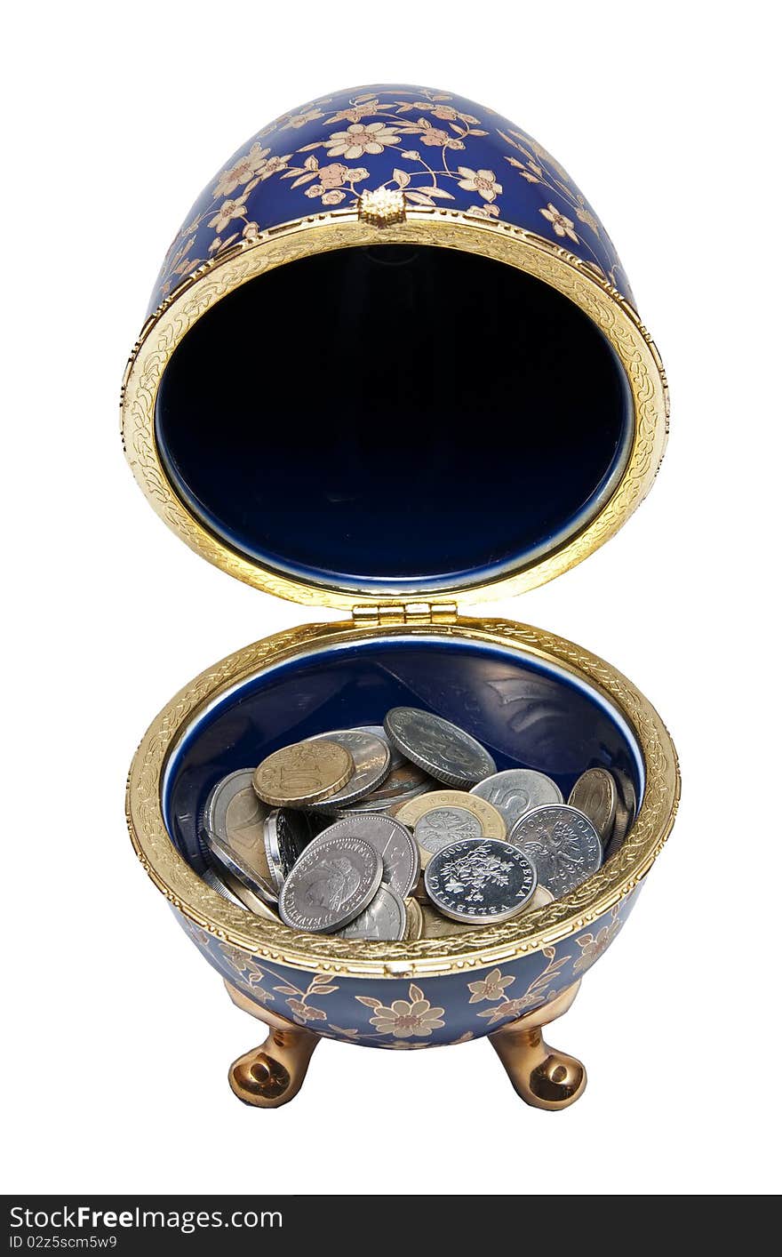 Ceramic egg box with coins. Ceramic egg box with coins