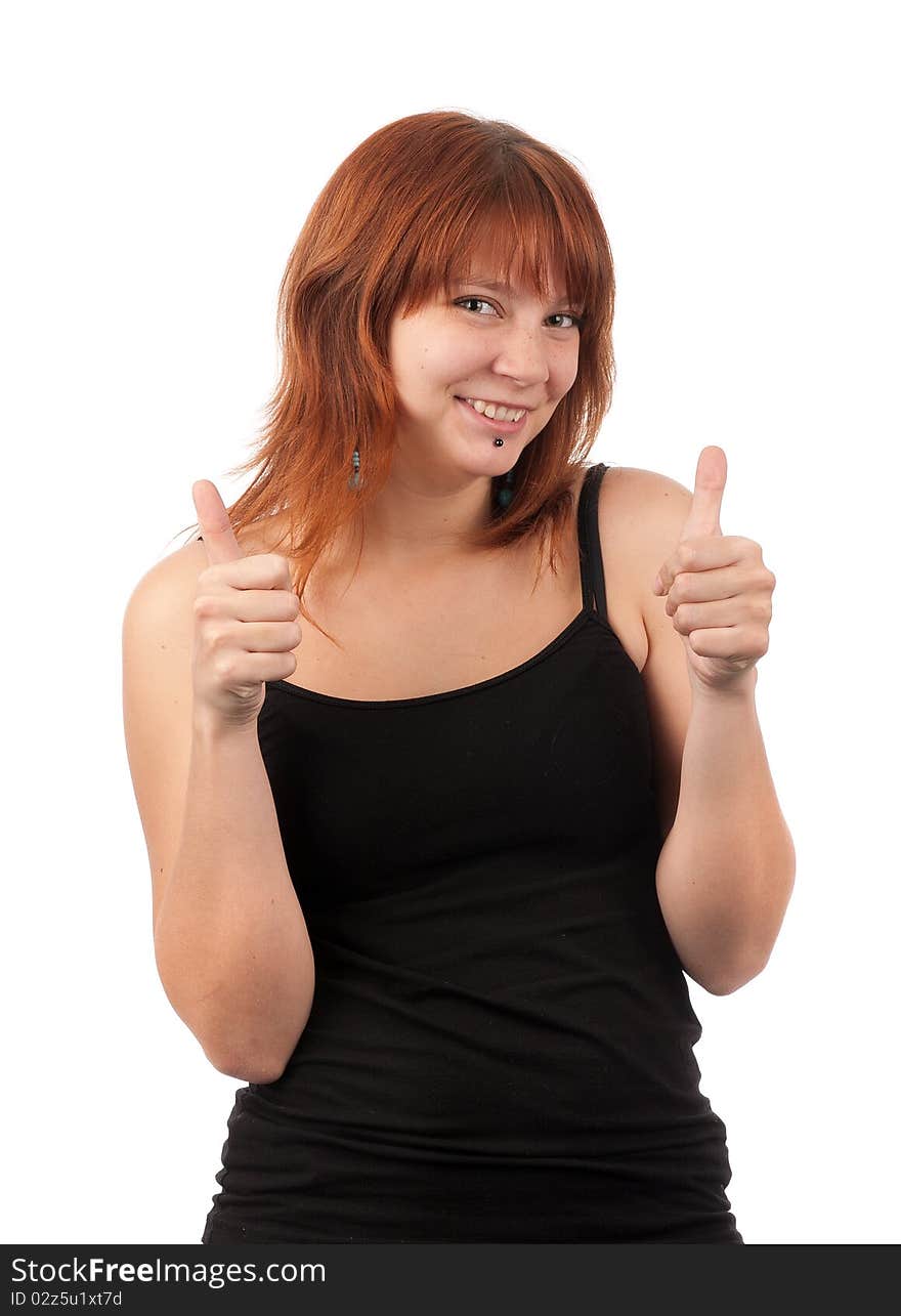 Beautiful young girl with thumbs up