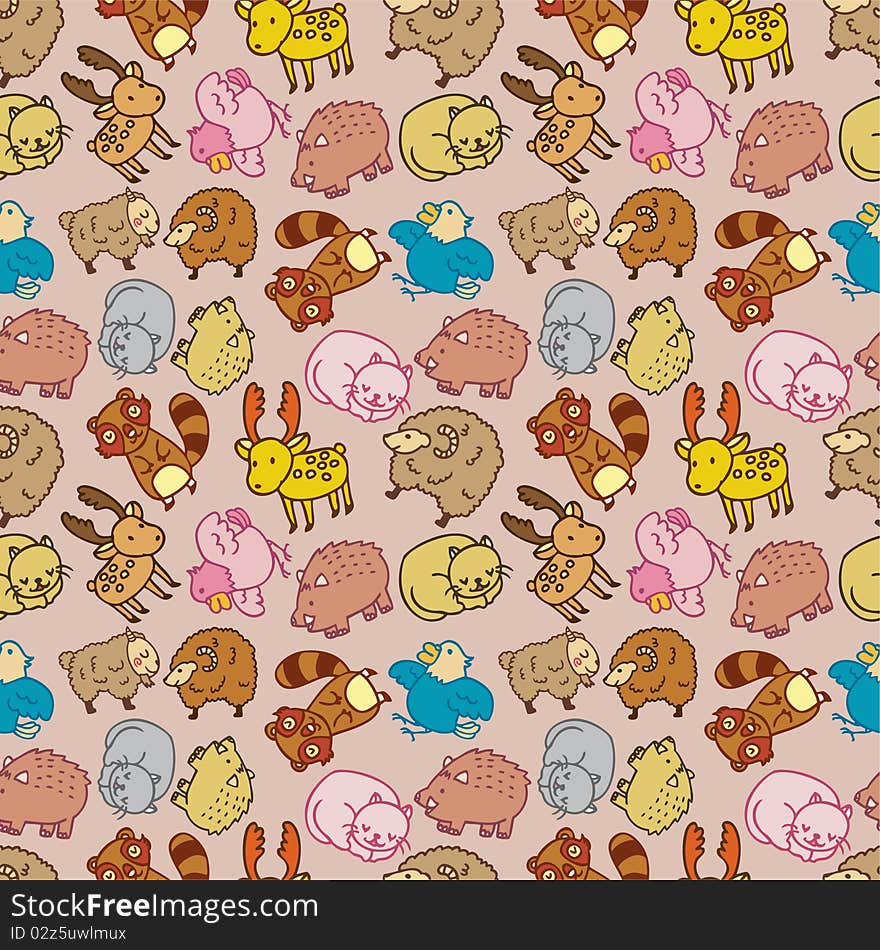 Seamless cartoon animal pattern,(vector)