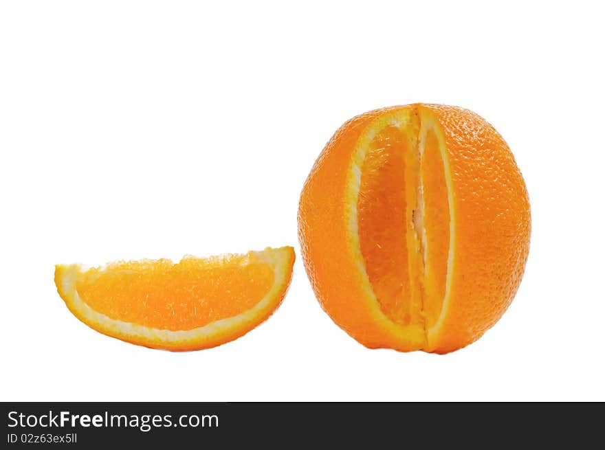 Orange and slice isolated on white