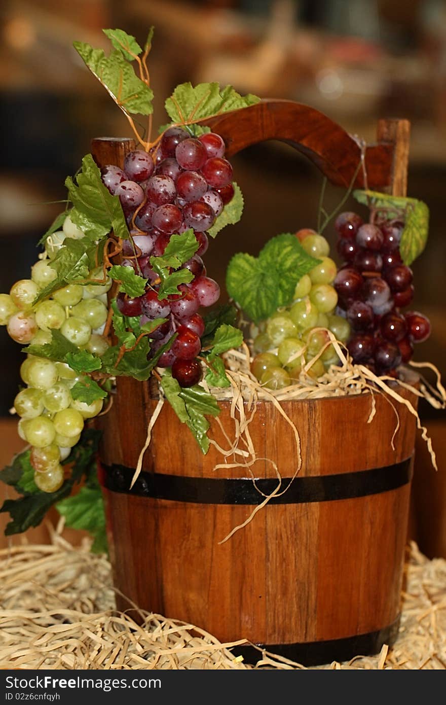 Bunch of grapes in a bucket