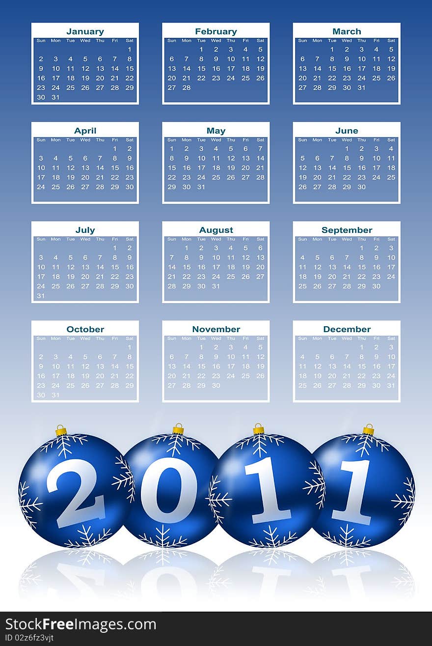 2011 calendar with christmas balls