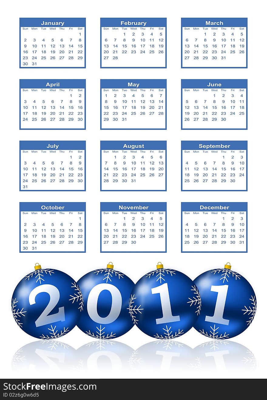 2011 calendar with christmas balls