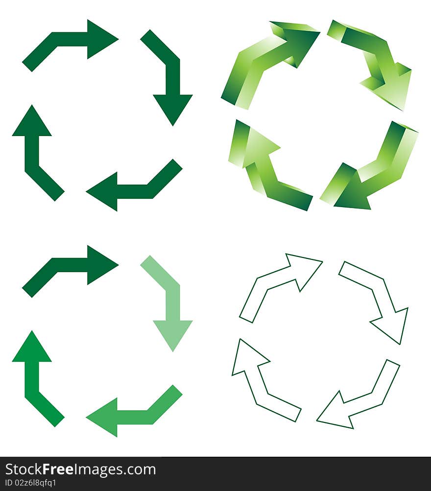 Illustration of four recycles on white background