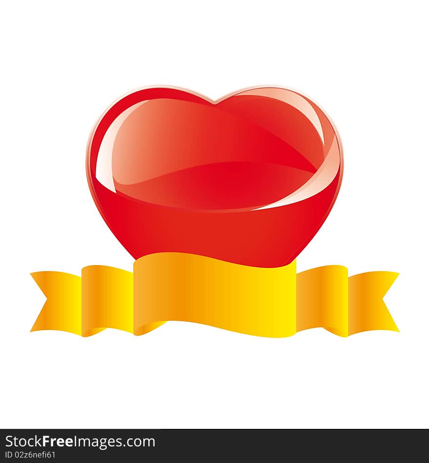 Red glass heart with yellow ribbon