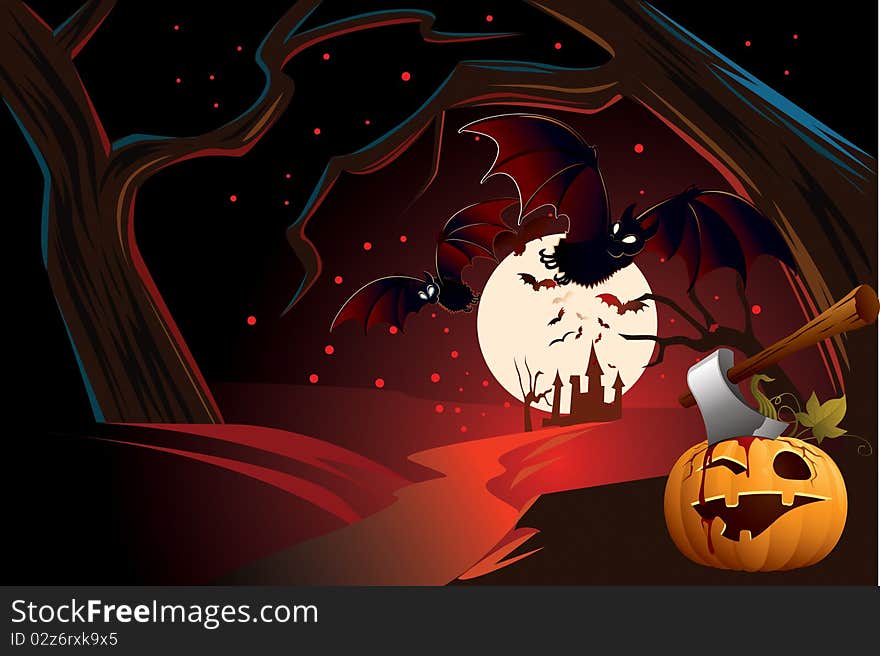 Scary halloween background with moon and pumkin. Scary halloween background with moon and pumkin