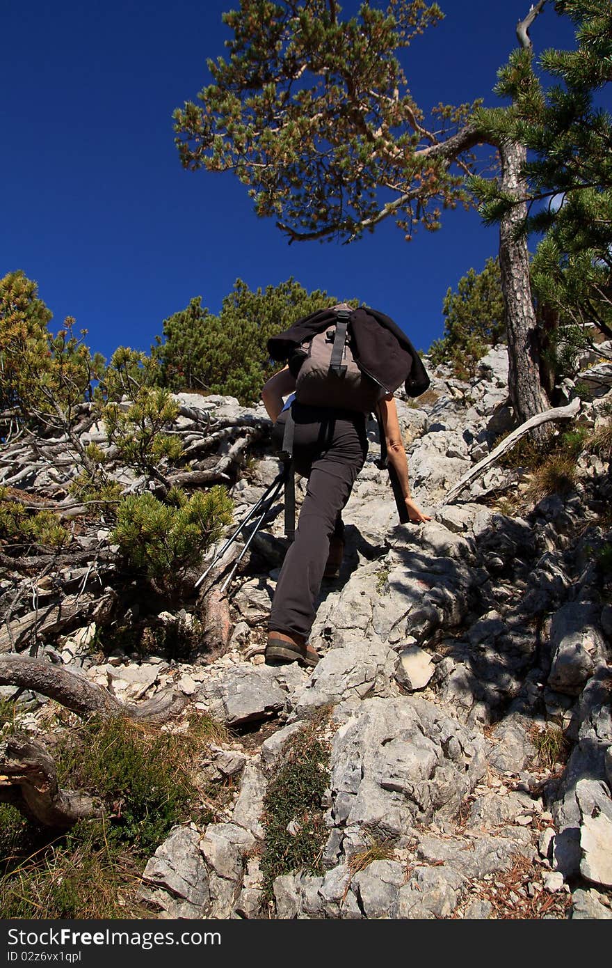 Hiking in Austrian mountains, woman. Hiking in Austrian mountains, woman