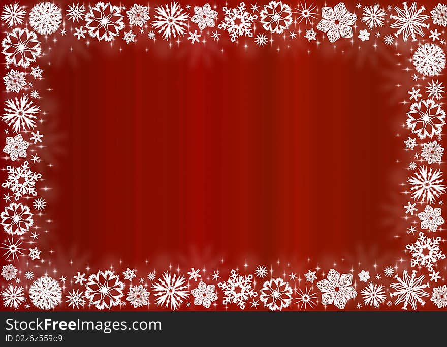 White snowflakes on red - christmas frame