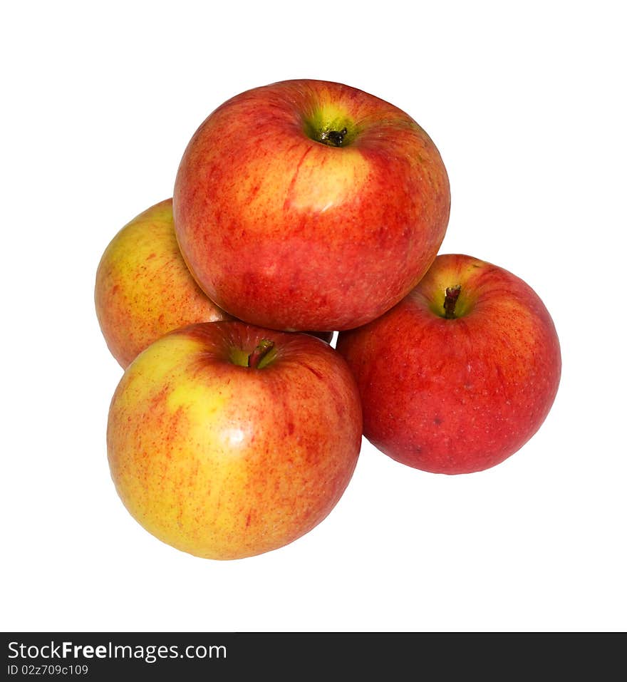 Four ripe apple slzheny pyramid isolated on white background. Four ripe apple slzheny pyramid isolated on white background.