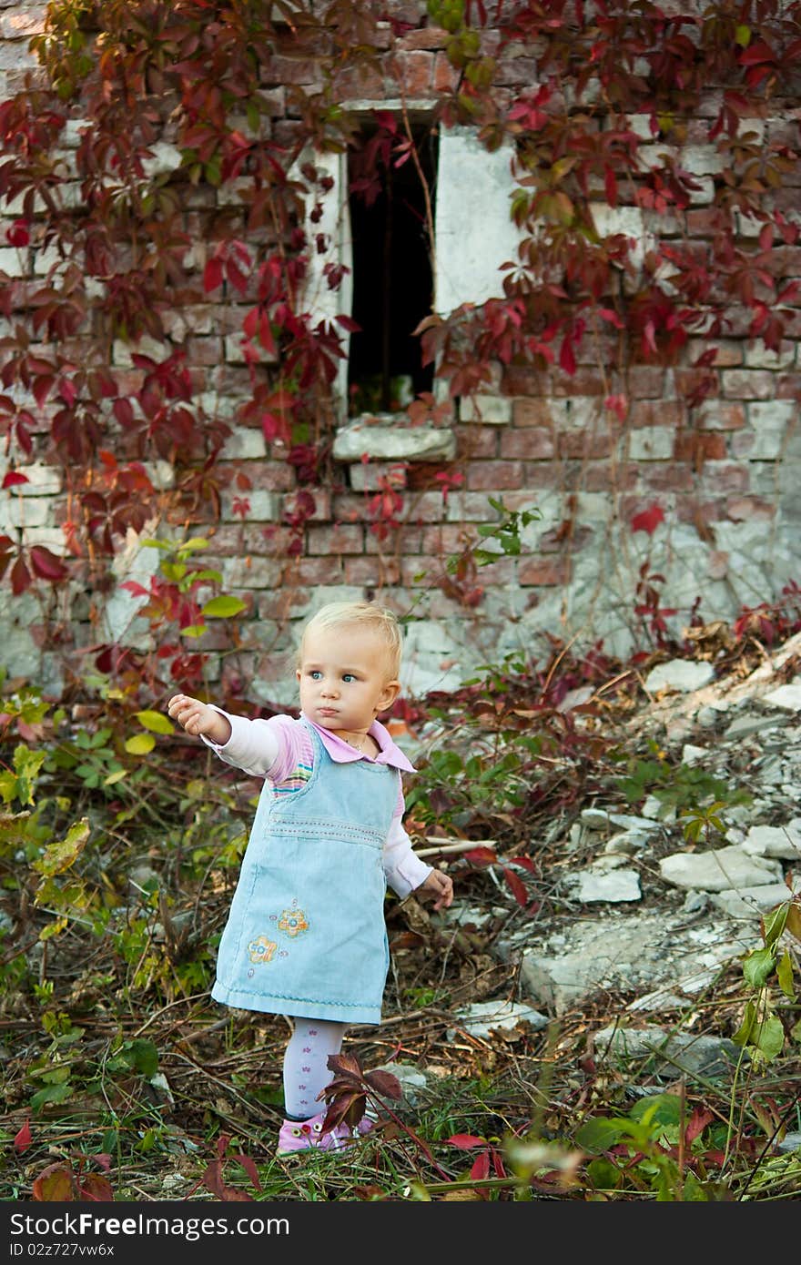 Beautiful baby girl standing in summer. Beautiful baby girl standing in summer