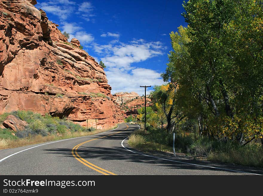 A beautiful desert road in the fall. A beautiful desert road in the fall