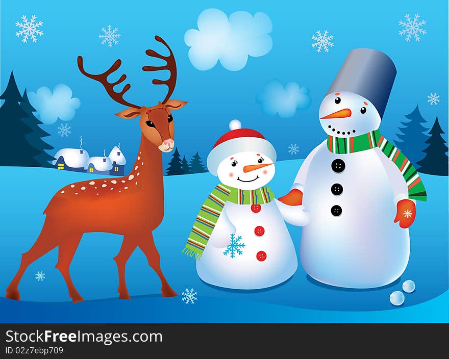 Vector illustration of snowmen