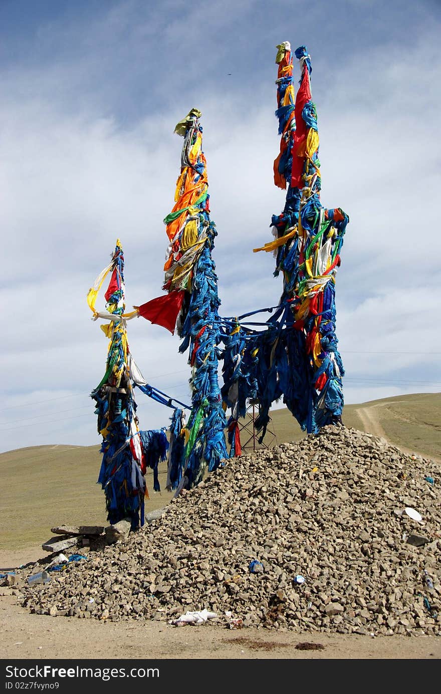 A shaman ovoo in Mongolia