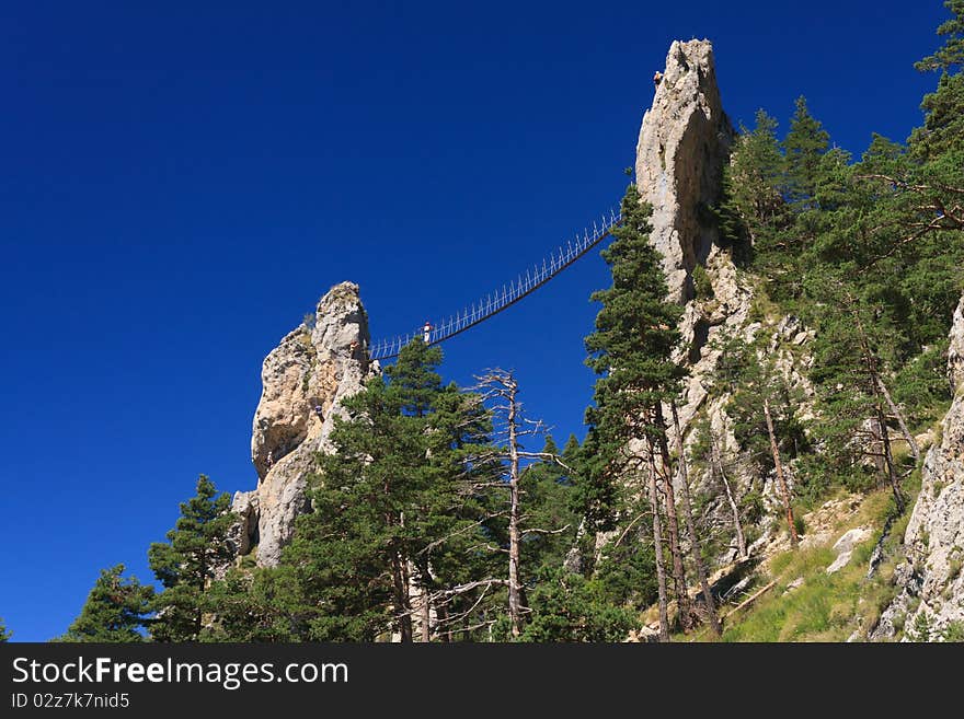 Bridge between two rocks in French Alps. Bridge between two rocks in French Alps