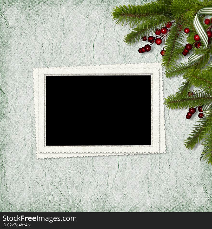 Card for the holiday with branches and berry on the abstract background