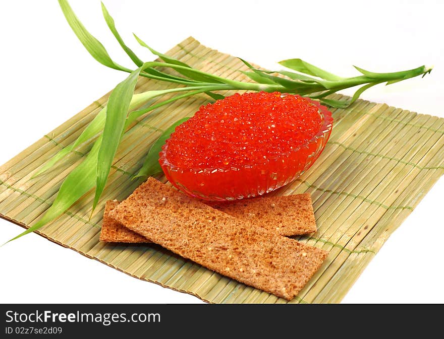 Glass Flat Dish With Red Caviar