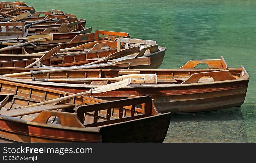 Wooden rowing boats on the dock