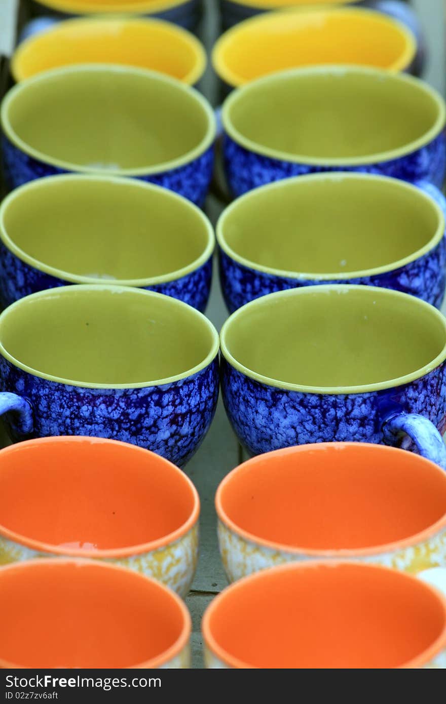 Indian Colorfull Ceramic cups on The floor. Indian Colorfull Ceramic cups on The floor